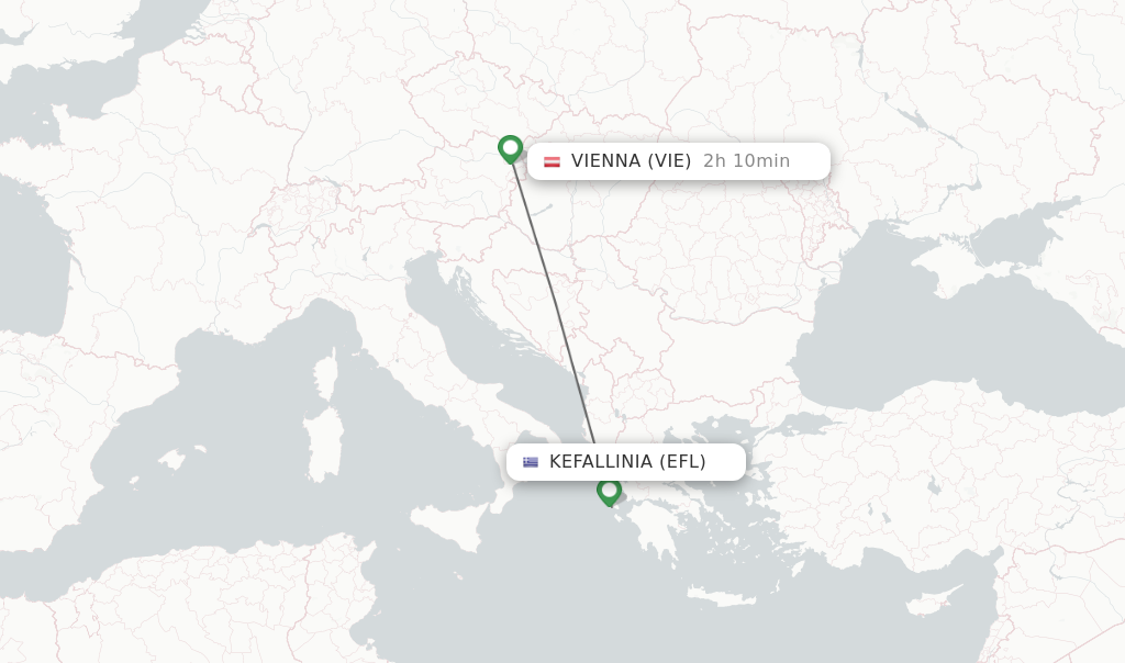 Flights from Kefallinia to Vienna route map