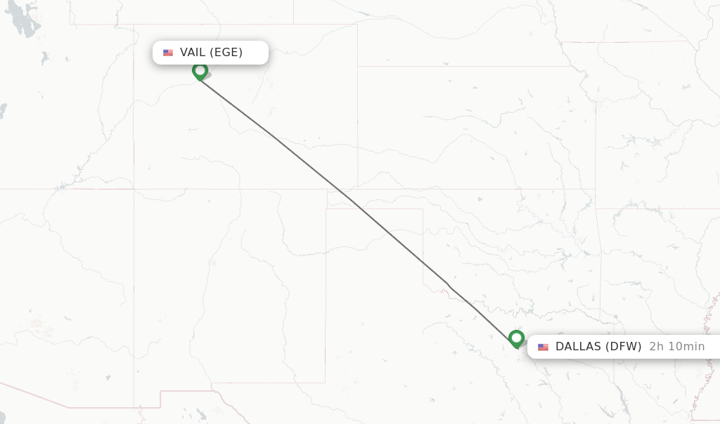 Flights from Vail to Dallas route map