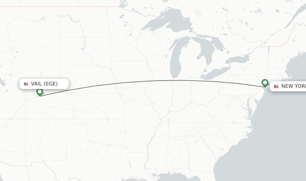 Flights from Vail to New York route map