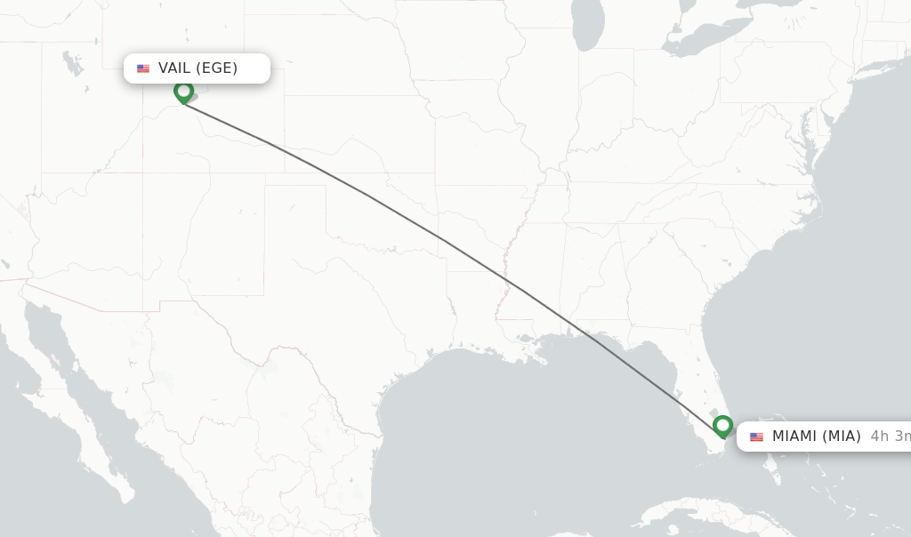 Flights from Vail to Miami route map
