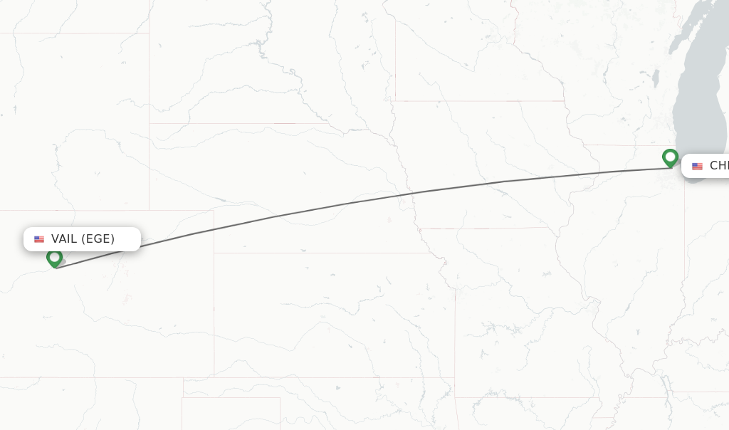 Flights from Vail to Chicago route map