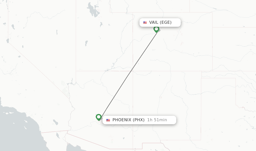 Flights from Vail to Phoenix route map