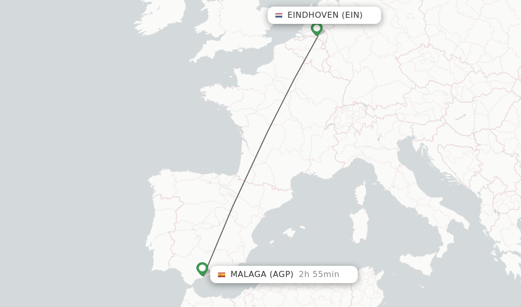 Flights from Eindhoven to Malaga route map