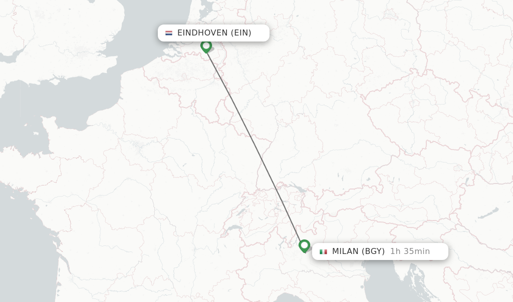 Flights from Eindhoven to Milan route map