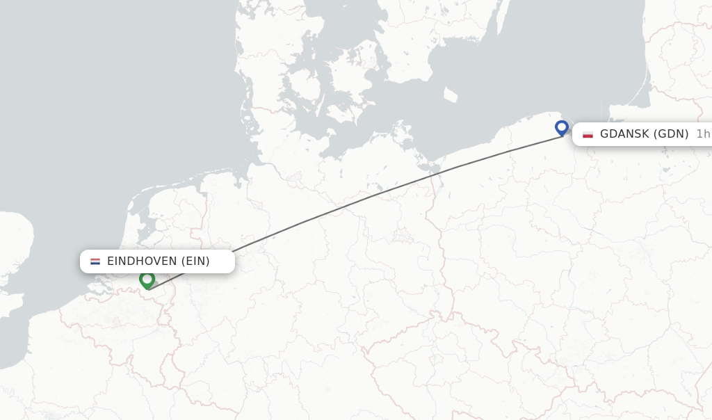Flights from Eindhoven to Gdansk route map