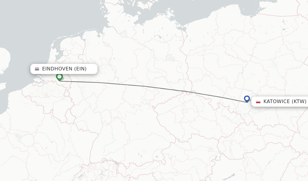 Flights from Eindhoven to Katowice route map