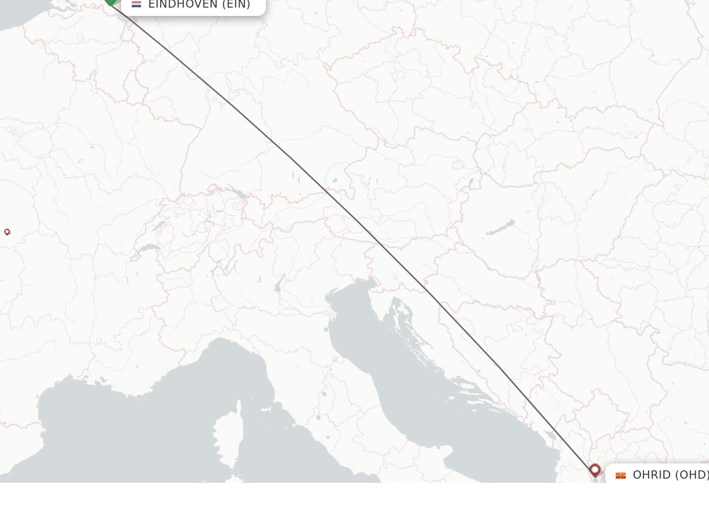 Flights from Eindhoven to Ohrid route map