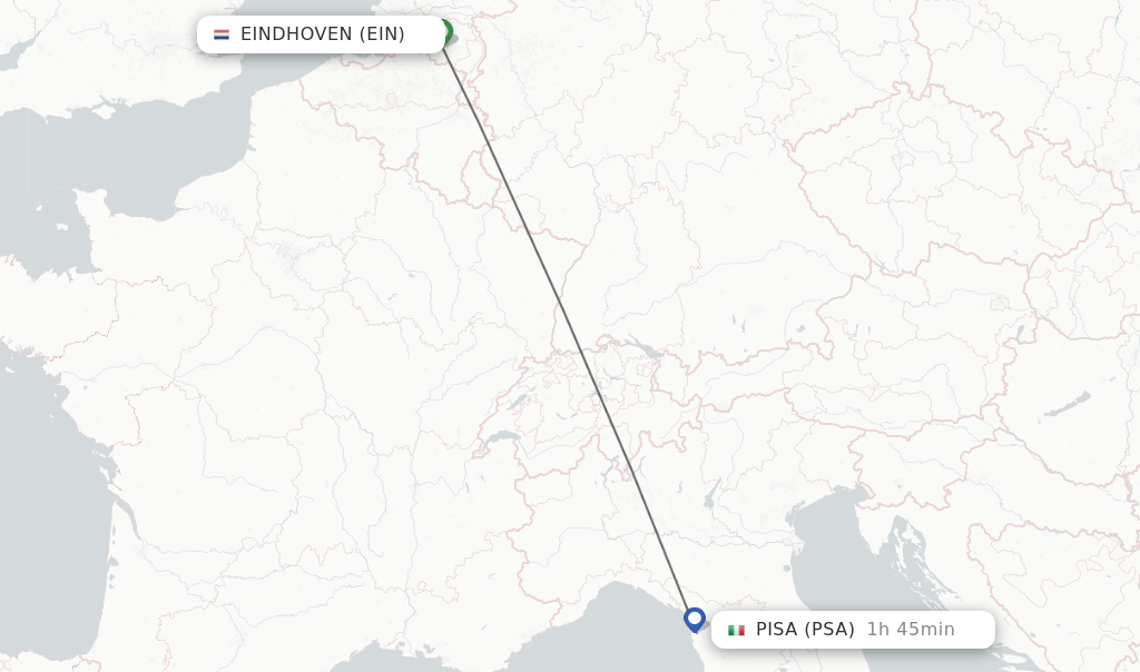 Flights from Eindhoven to Pisa route map