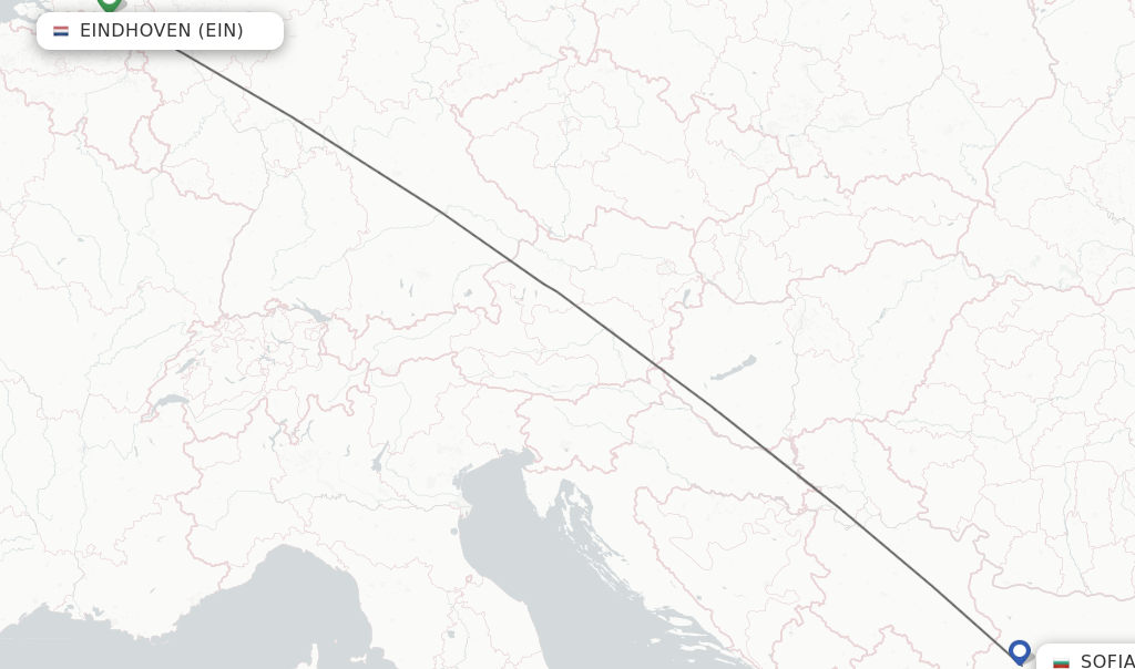 Flights from Eindhoven to Sofia route map