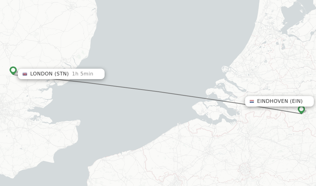 Flights from Eindhoven to London route map