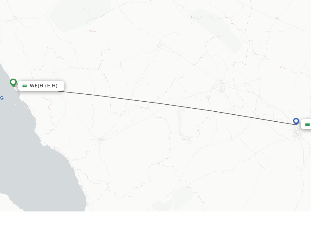 Flights from Wedjh to Riyadh route map