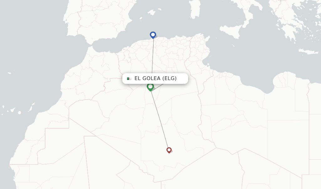 Route map with flights from El Golea with Air Algerie