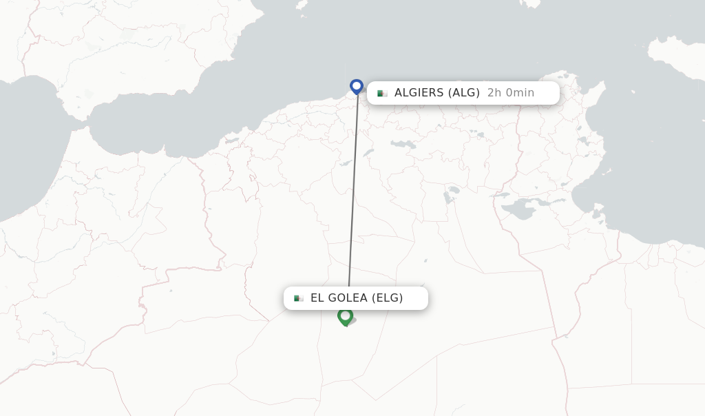 Flights from El Golea to Algiers route map