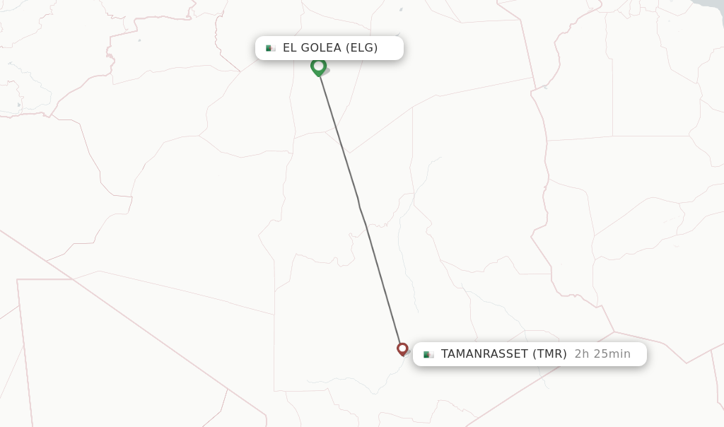 Flights from El Golea to Tamanrasset route map