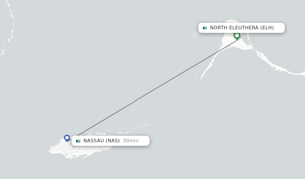 Flights from North Eleuthera to Nassau route map