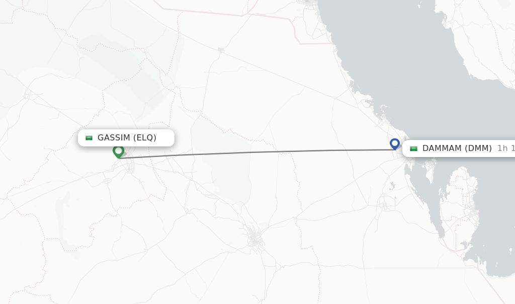 Flights from Gassim to Dammam route map