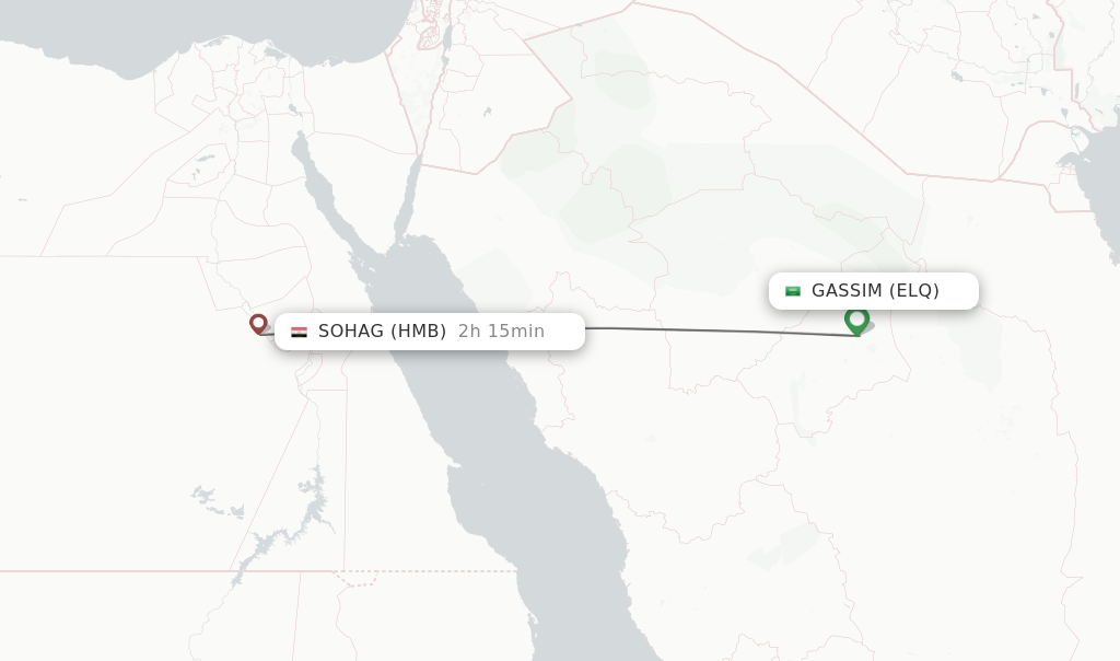 Flights from Gassim to Sohag route map
