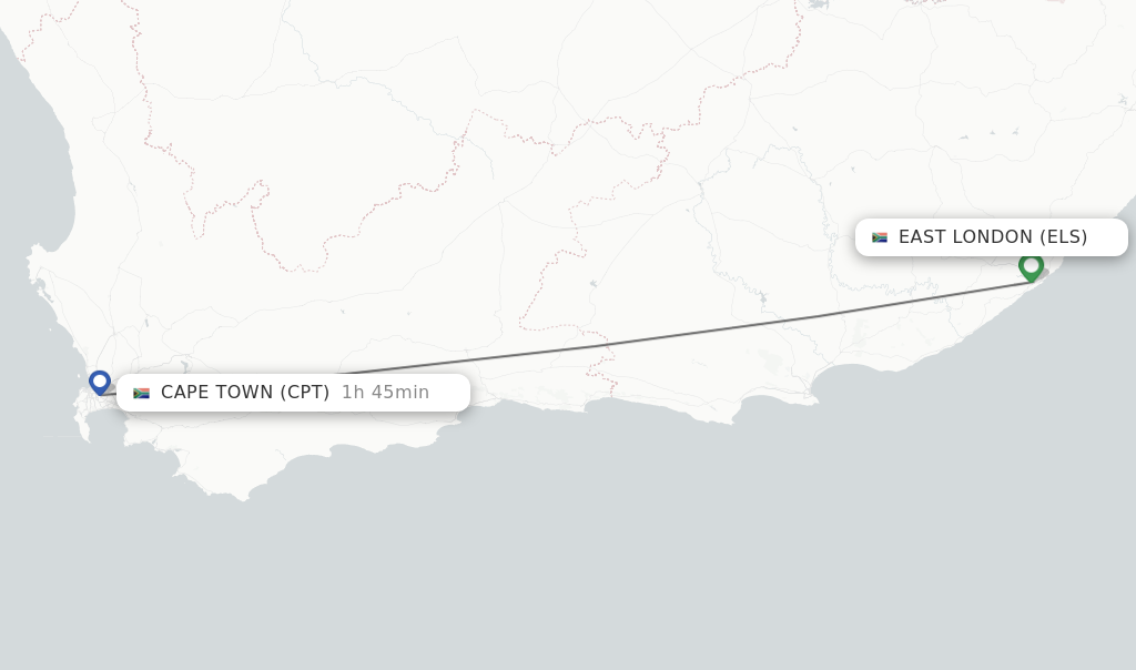Flights from East London to Cape Town route map