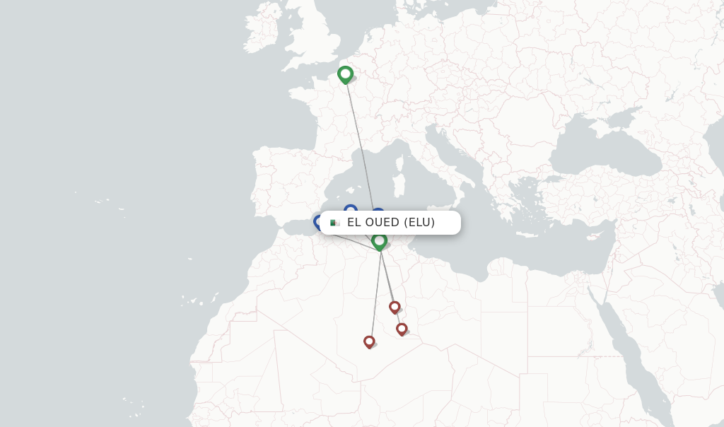 Route map with flights from El Oued with Air Algerie