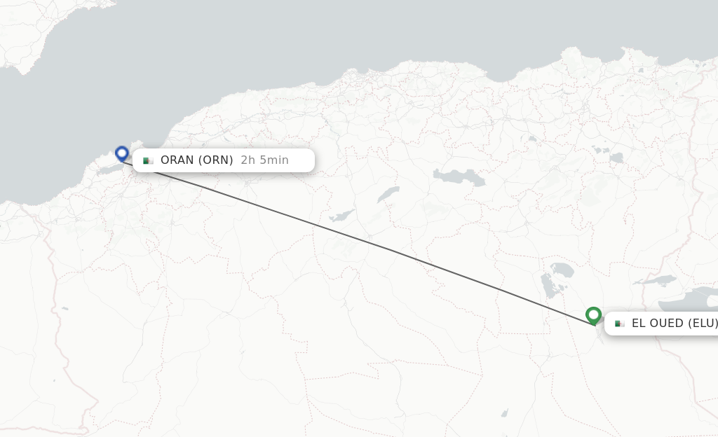 Flights from El Oued to Oran route map