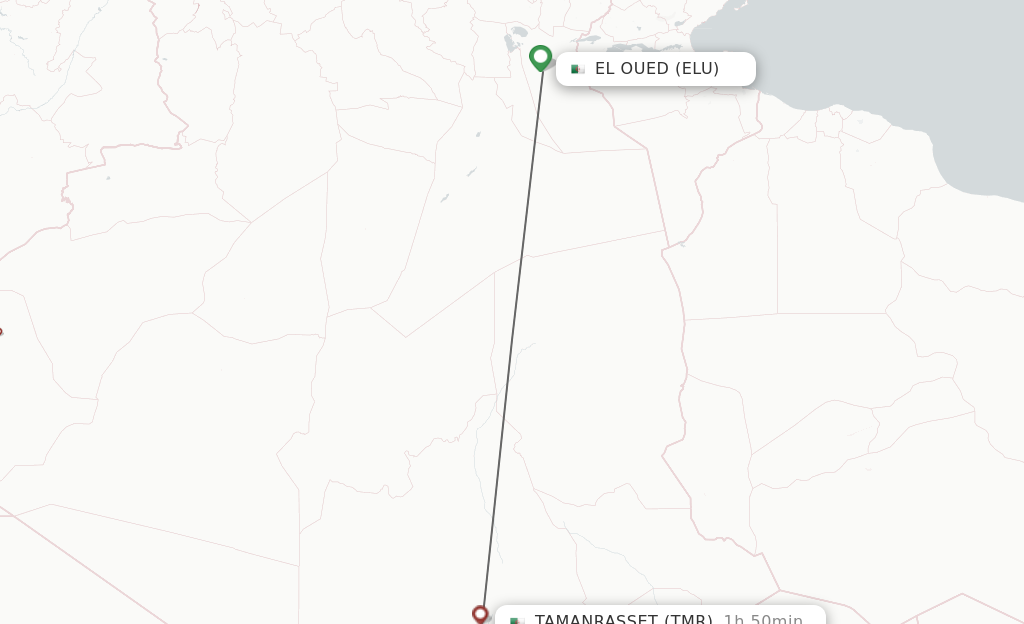 Flights from El Oued to Tamanrasset route map