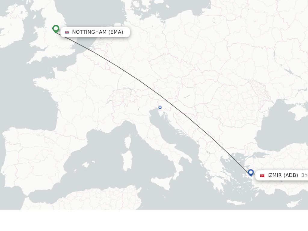 Flights from Leicestershire to Izmir route map