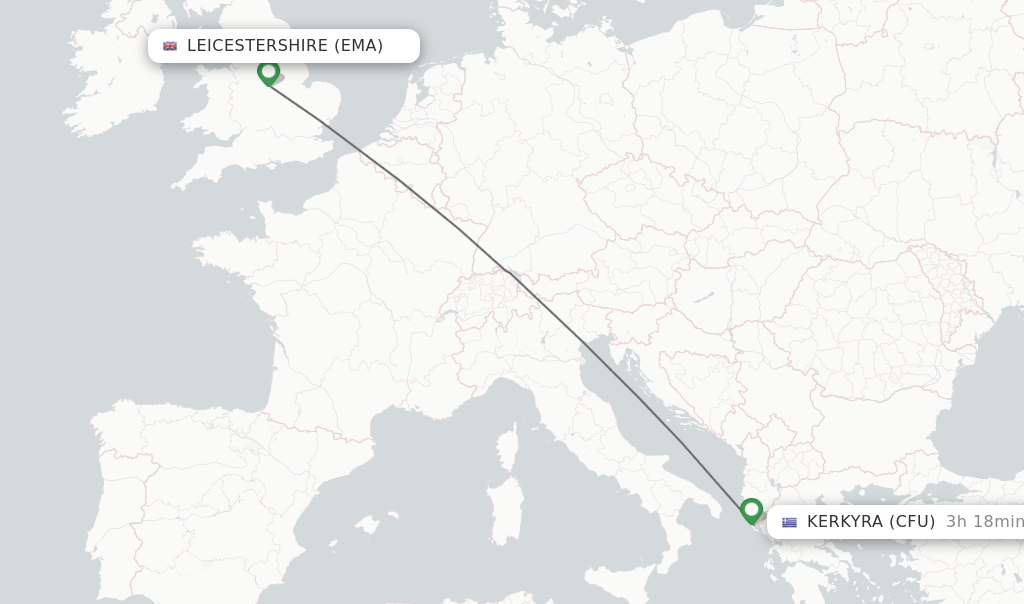 Flights from Leicestershire to Kerkyra route map