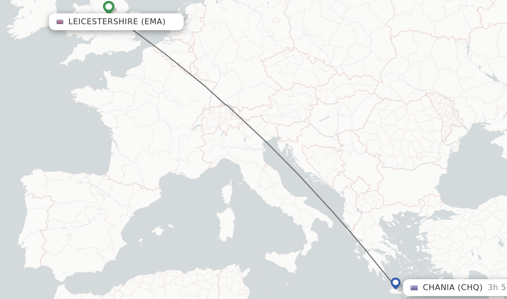 Flights from Leicestershire to Chania route map