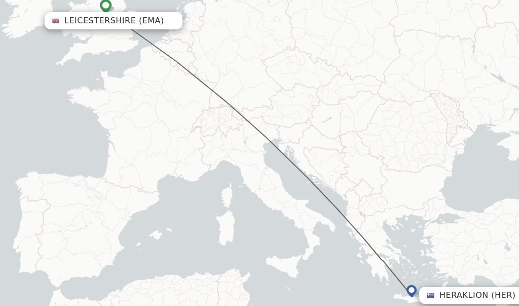 Flights from Leicestershire to Heraklion route map