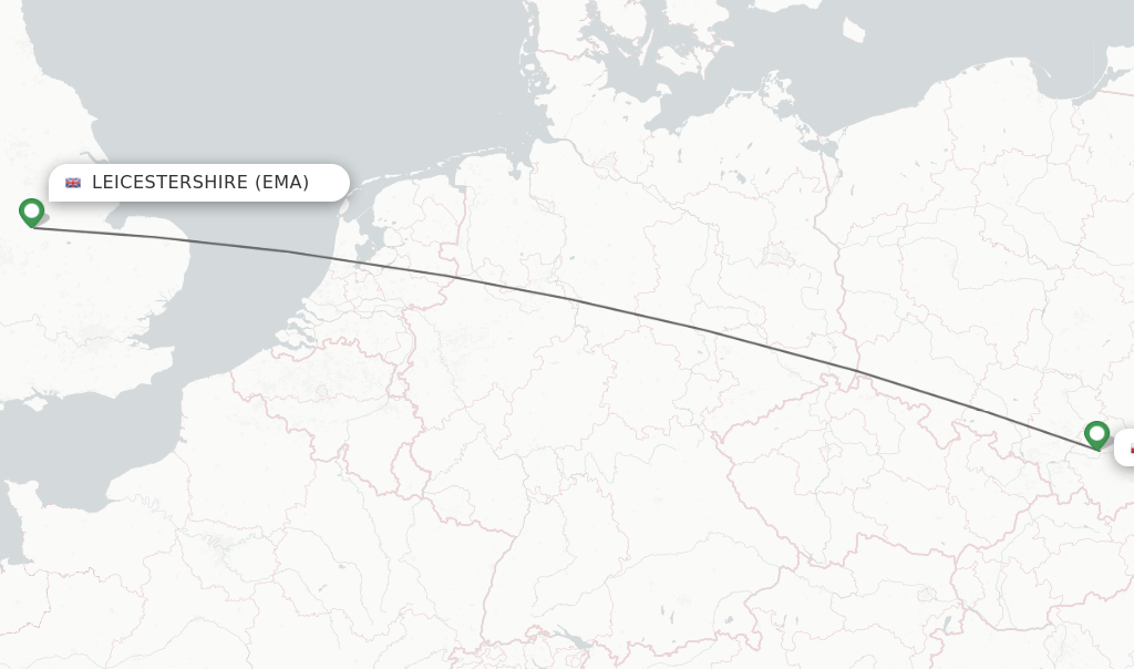 Flights from Leicestershire to Krakow route map