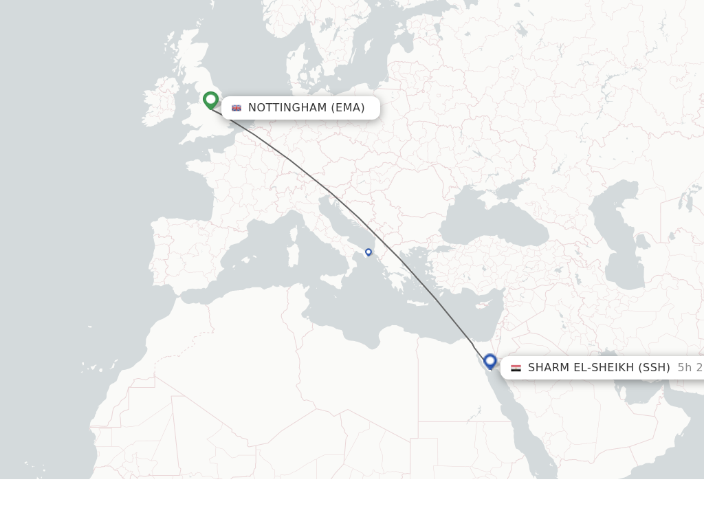 Flights from Leicestershire to Sharm el Sheikh route map
