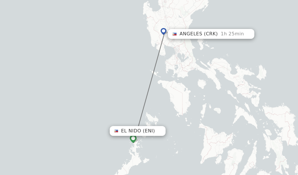 Flights from El Nido to Angeles route map