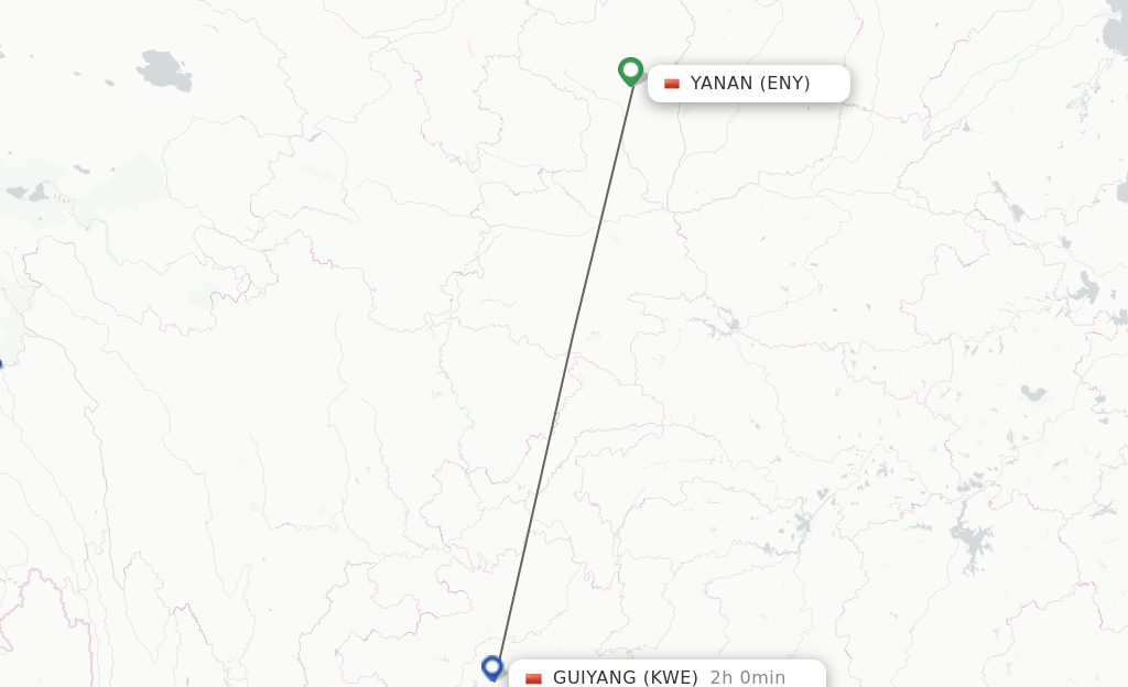 Flights from Yan'an to Guiyang route map