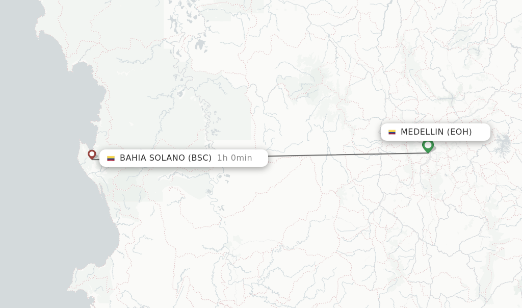 Flights from Medellin to Bahia Solano route map