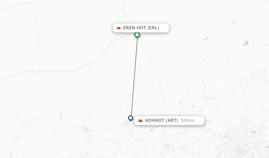 Flights from Eren Hot to Hohhot route map
