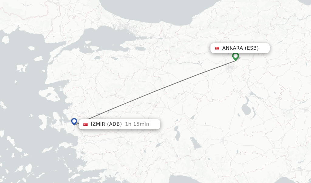 Flights from Ankara to Izmir route map