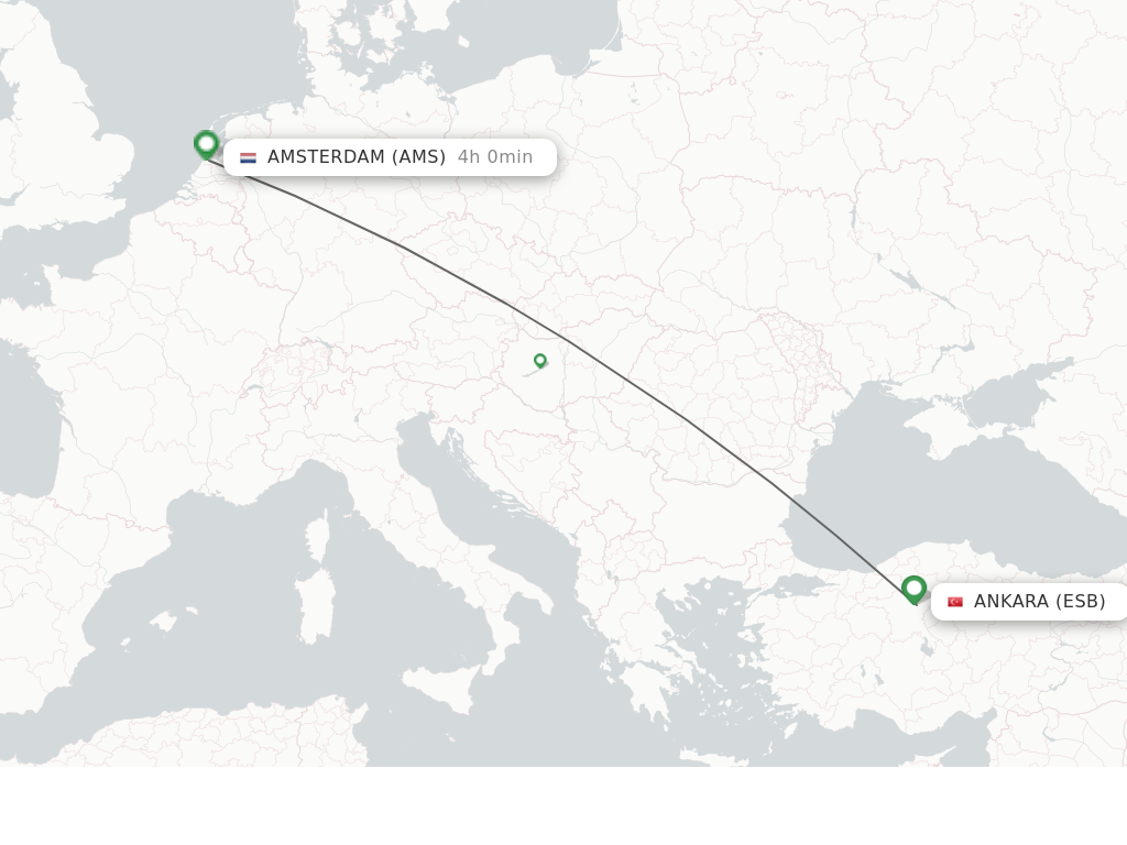 Flights from Ankara to Amsterdam route map