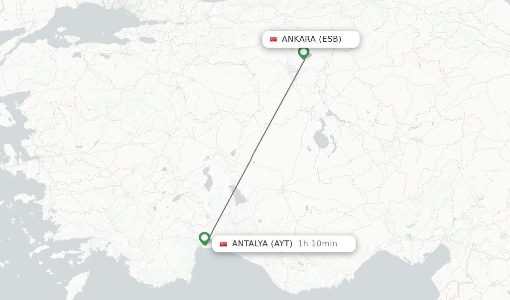 Flights from Ankara to Antalya route map