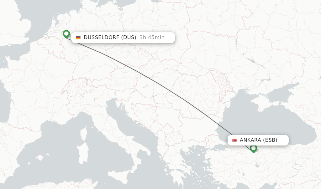Flights from Ankara to Dusseldorf route map