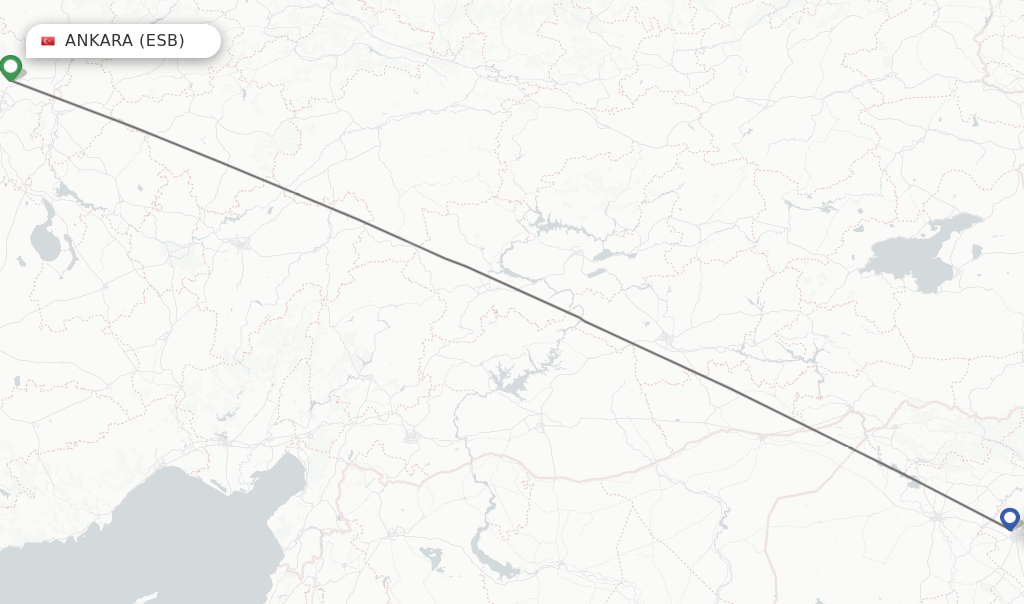 Flights from Ankara to Erbil route map