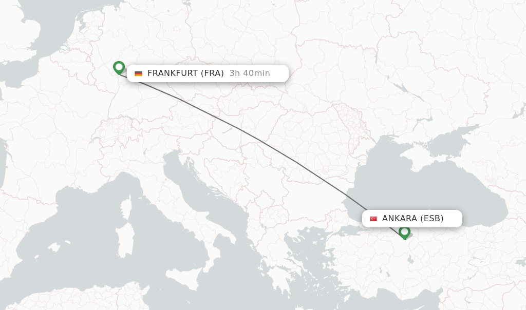 Flights from Ankara to Frankfurt route map