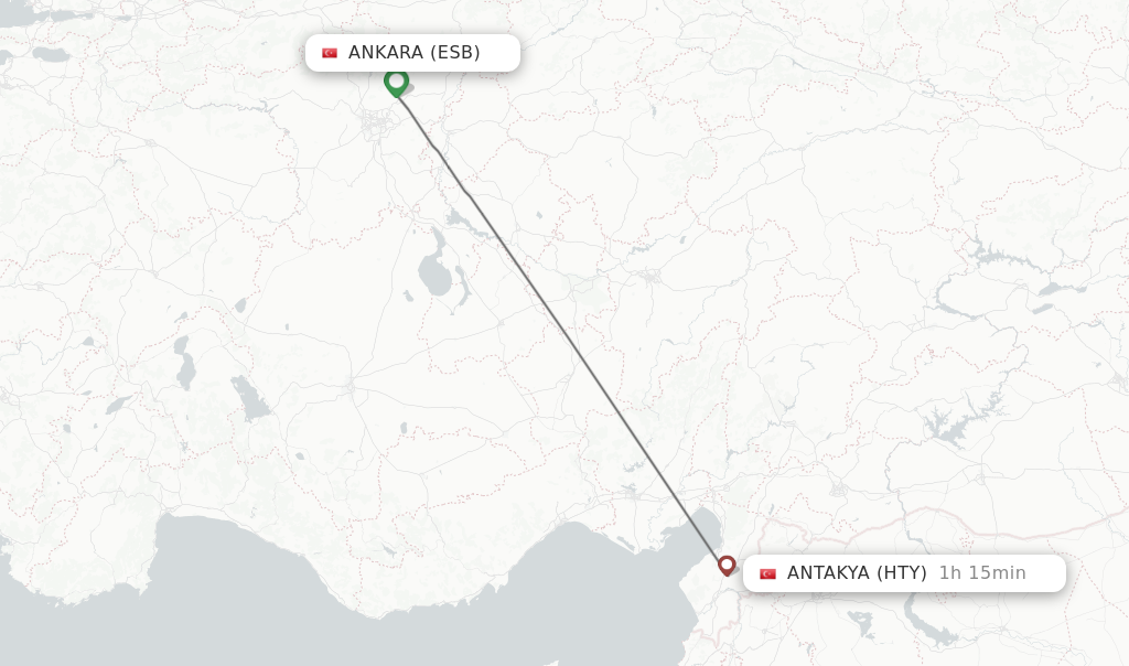 Flights from Ankara to Antakya route map