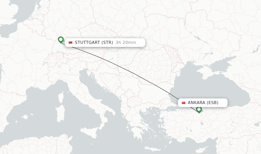 Flights from Ankara to Stuttgart route map