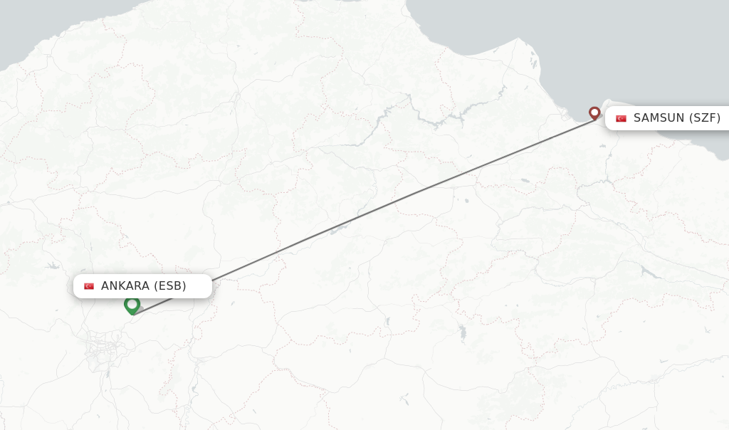 Flights from Ankara to Samsun route map