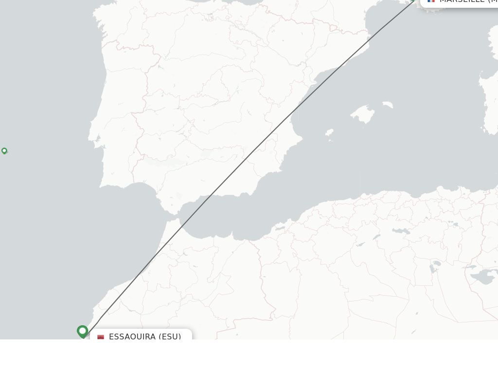 Flights from Essaouira to Marseille route map