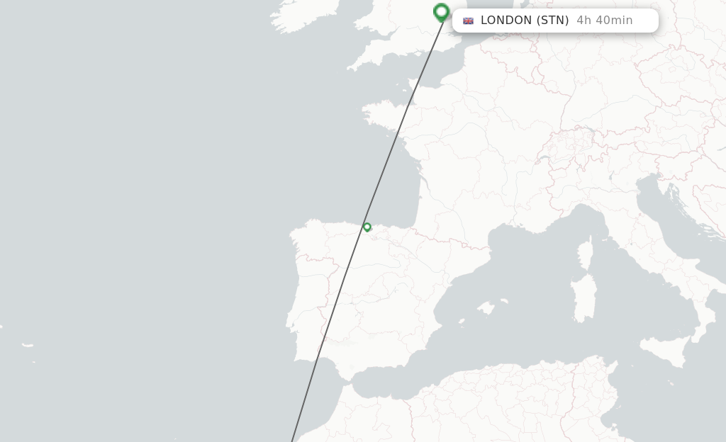 Flights from Essaouira to London route map