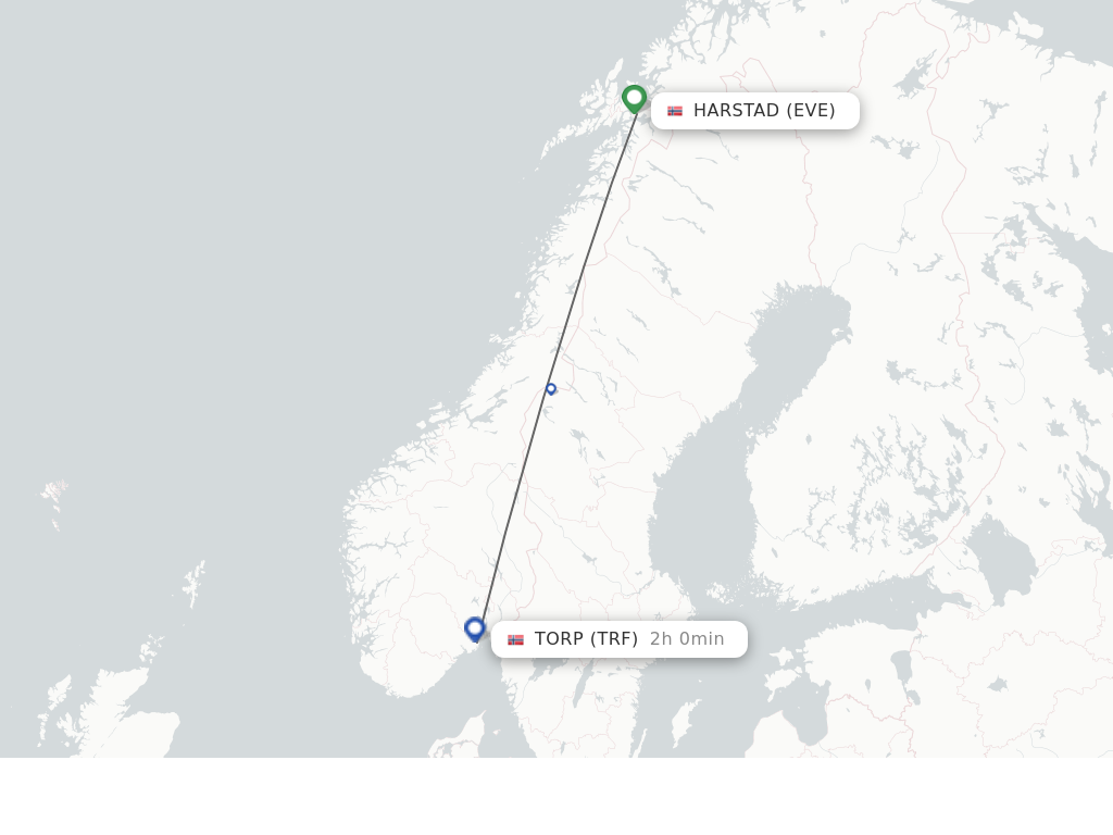 Flights from Sandefjord to Harstad-Narvik route map