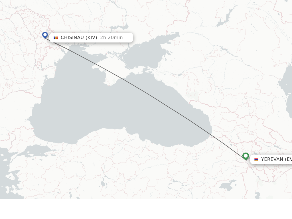 Flights from Yerevan to Chisinau route map