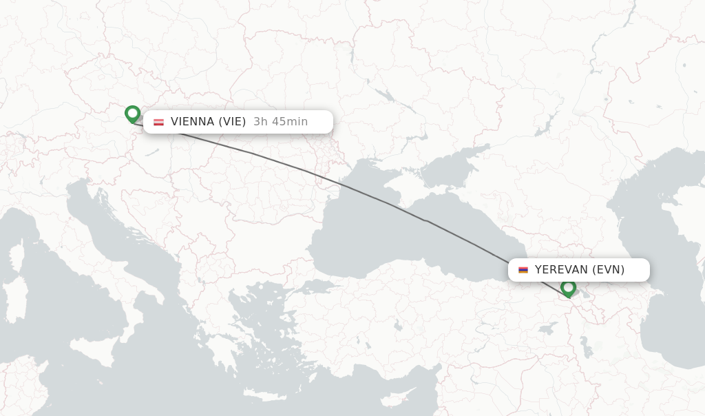 Flights from Yerevan to Vienna route map