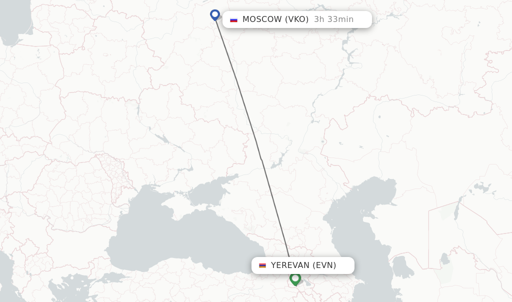 Flights from Yerevan to Moscow route map